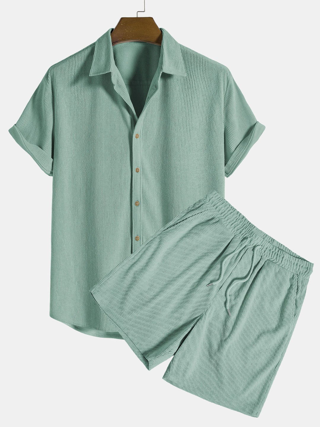 Chemise à manches courtes en velours côtelé avec boutons et shorts