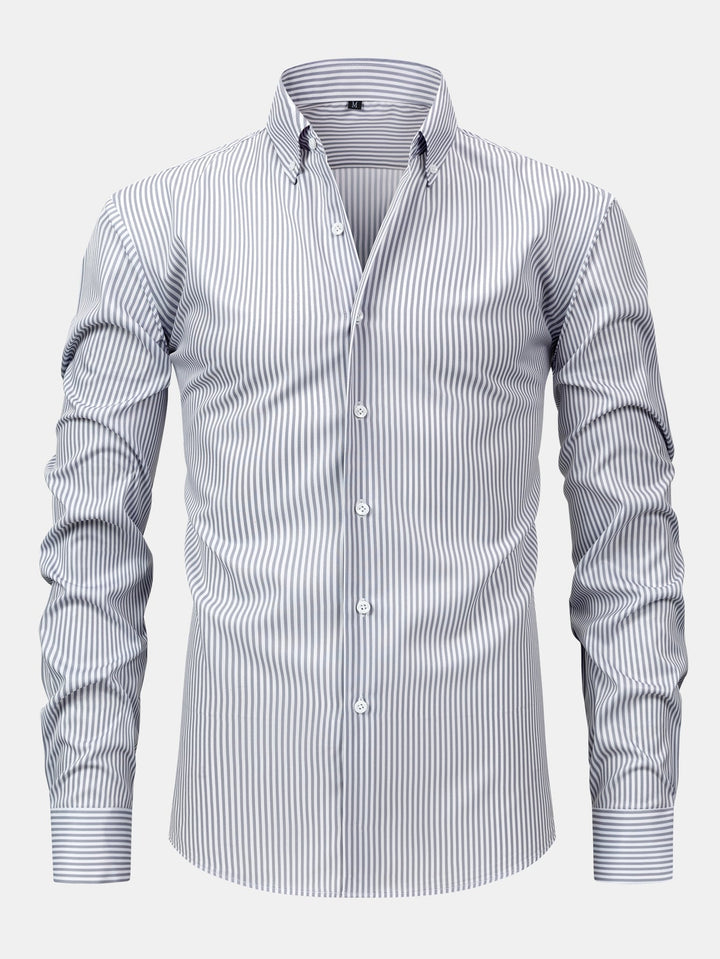 Chemise à rayures à manches longues avec boutons & Pantalon droit à taille élastique