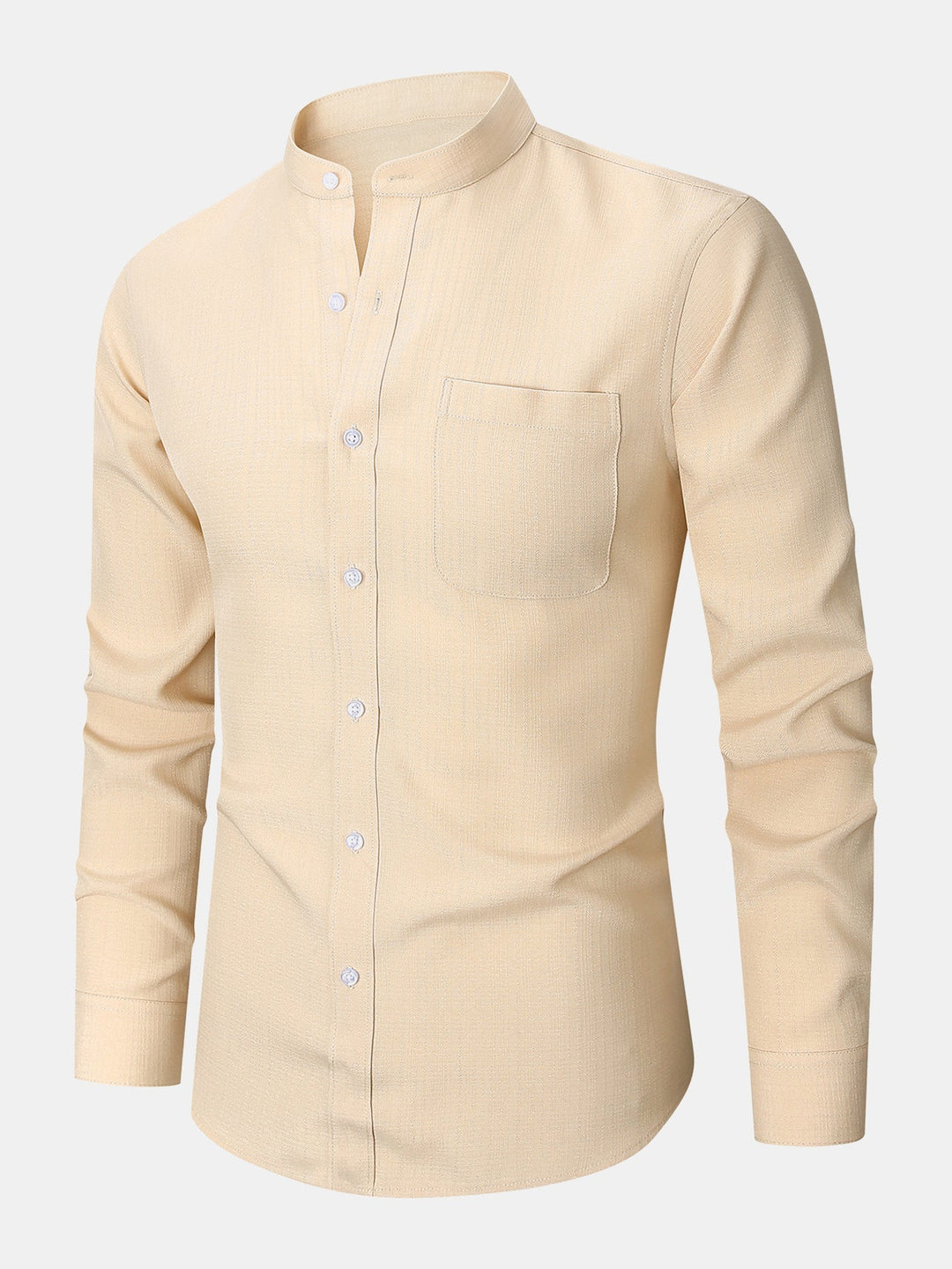 Chemise texturée à col montant et manches longues