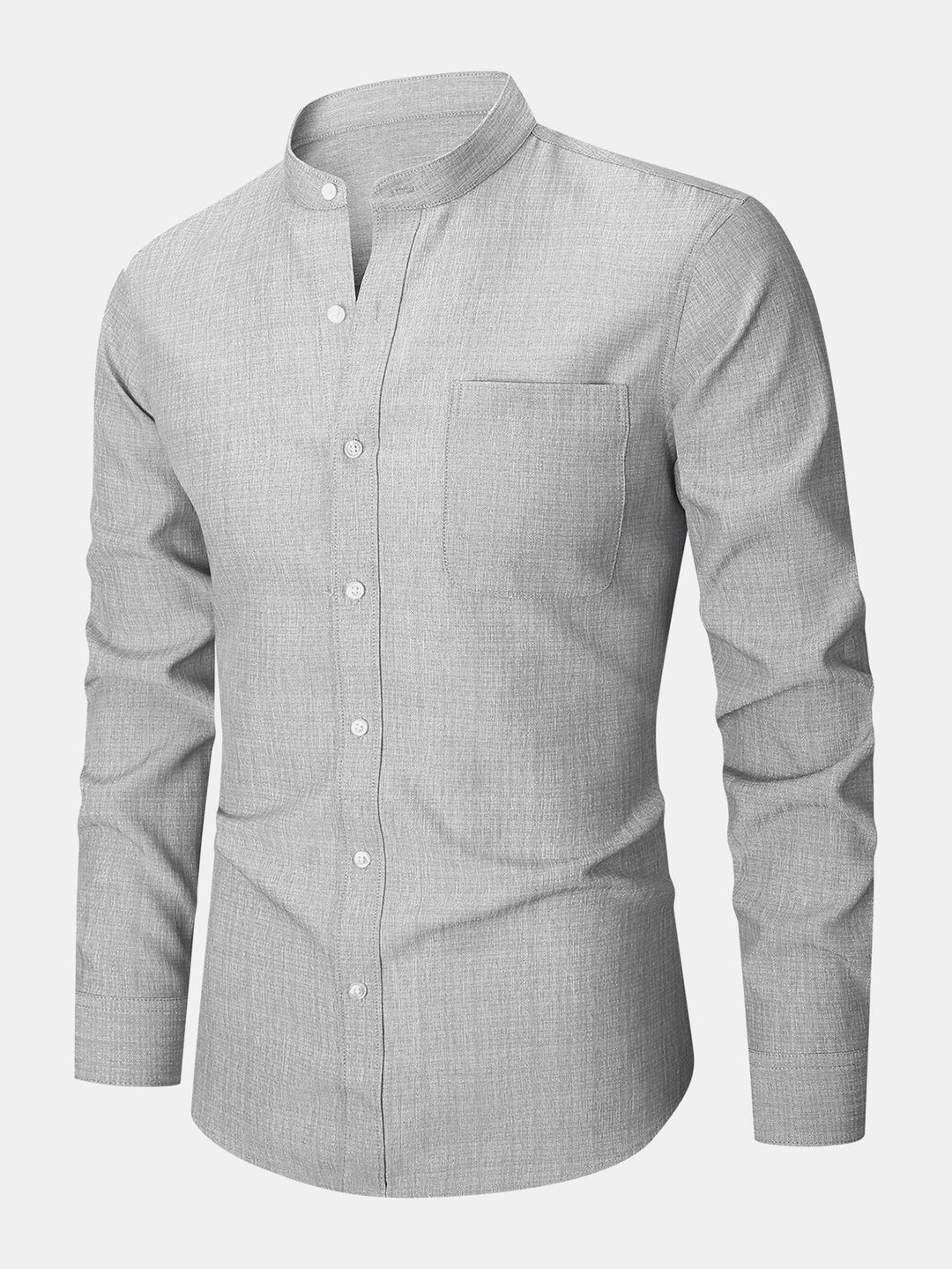 Chemise texturée à col montant et manches longues