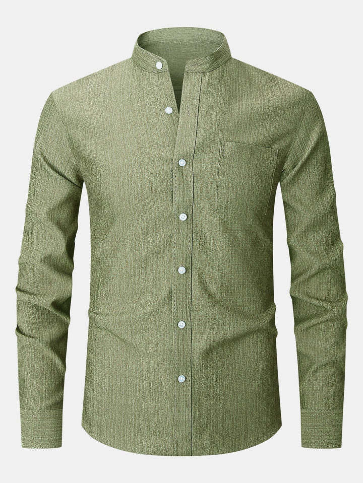Chemise texturée à col montant et manches longues