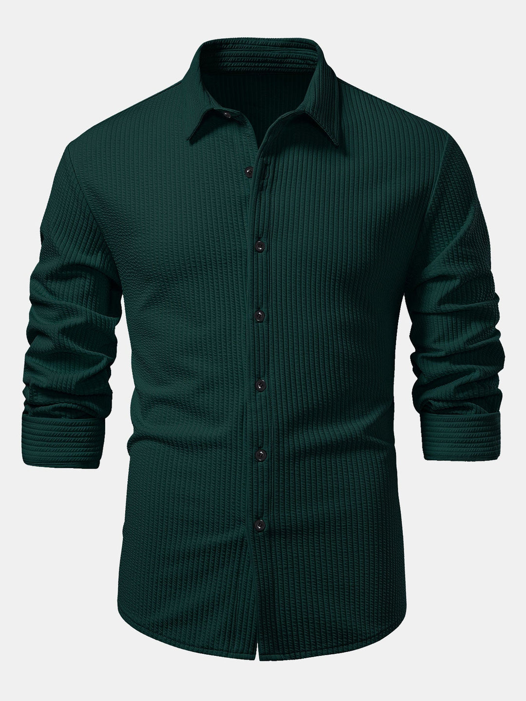 Chemise côtelée à manches longues, ajustée muscle, boutonnée & pantalon côtelé à jambe droite