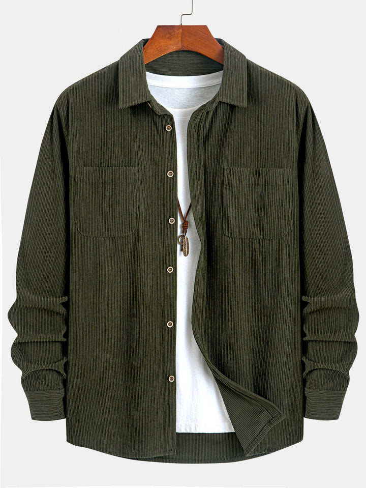 Chemise à manches longues en velours côtelé avec poche et boutons