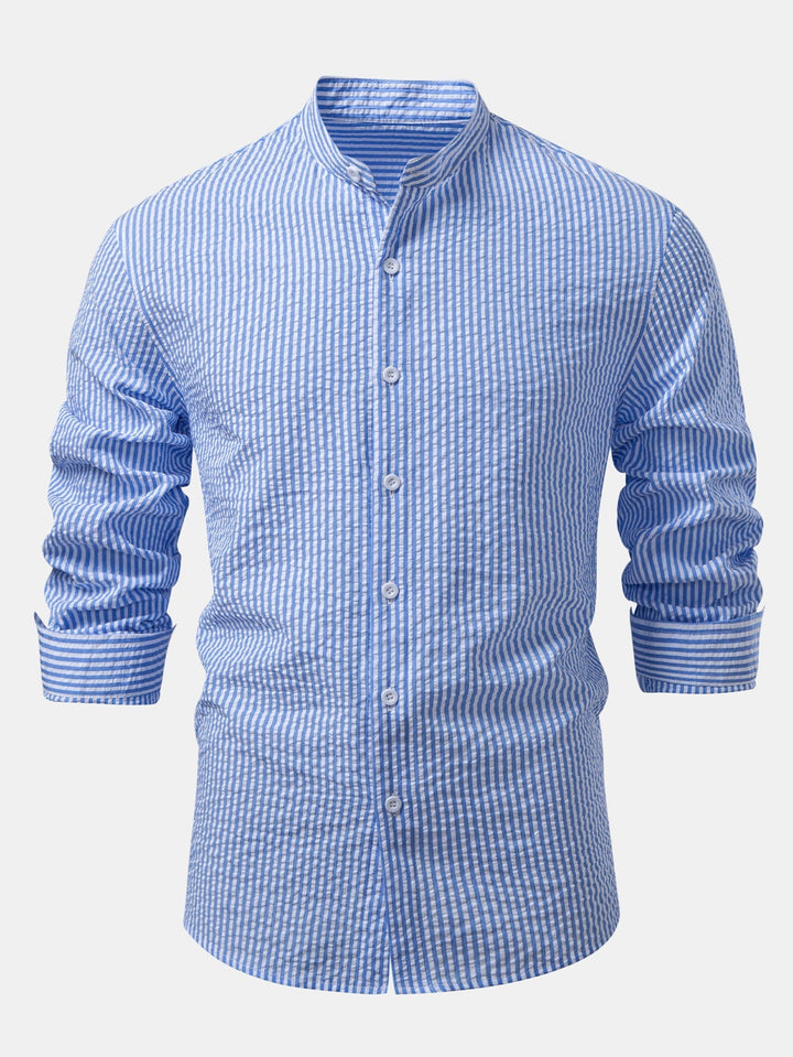 Chemise rayée en seersucker à col montant
