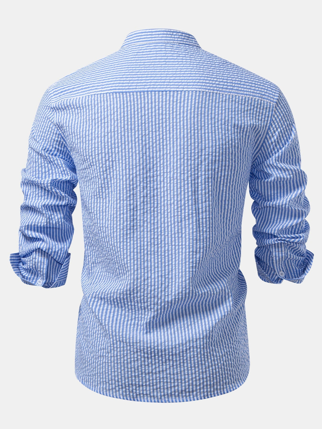 Chemise rayée en seersucker à col montant