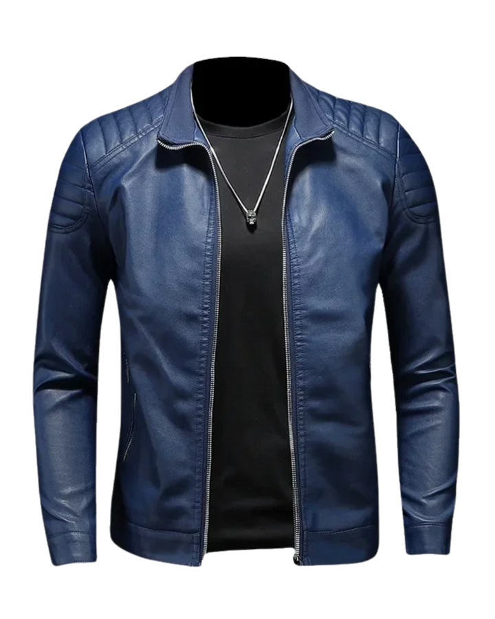 Veste en Cuir avec Col Montant