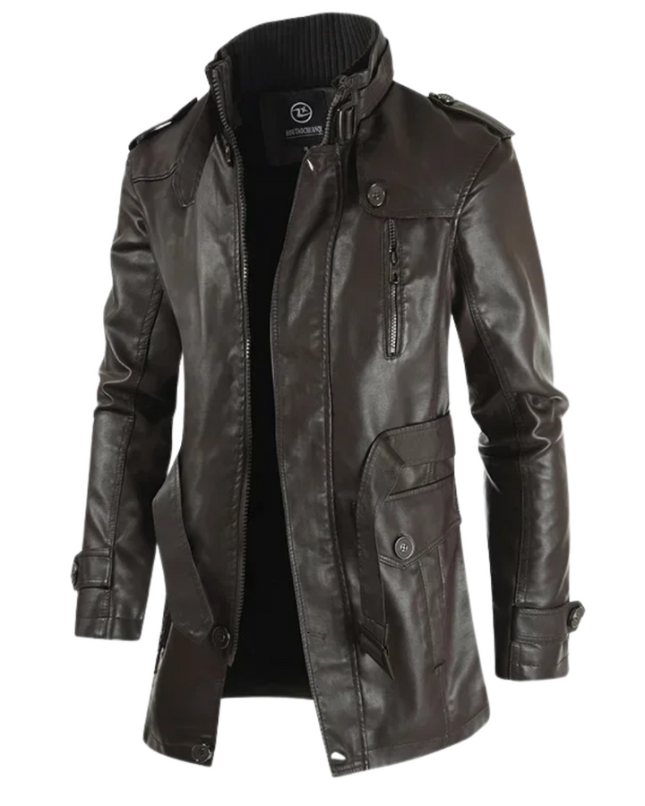 Veste de Moto en Cuir Long Élégante