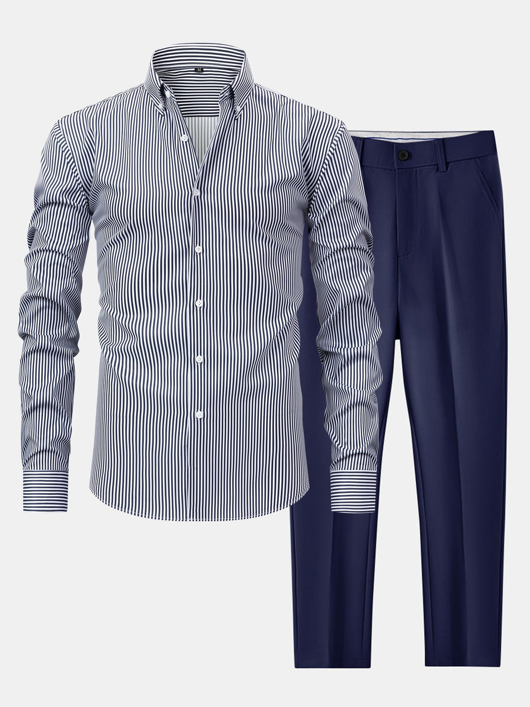 Chemise à rayures à manches longues avec boutons & pantalon fuselé slim fit