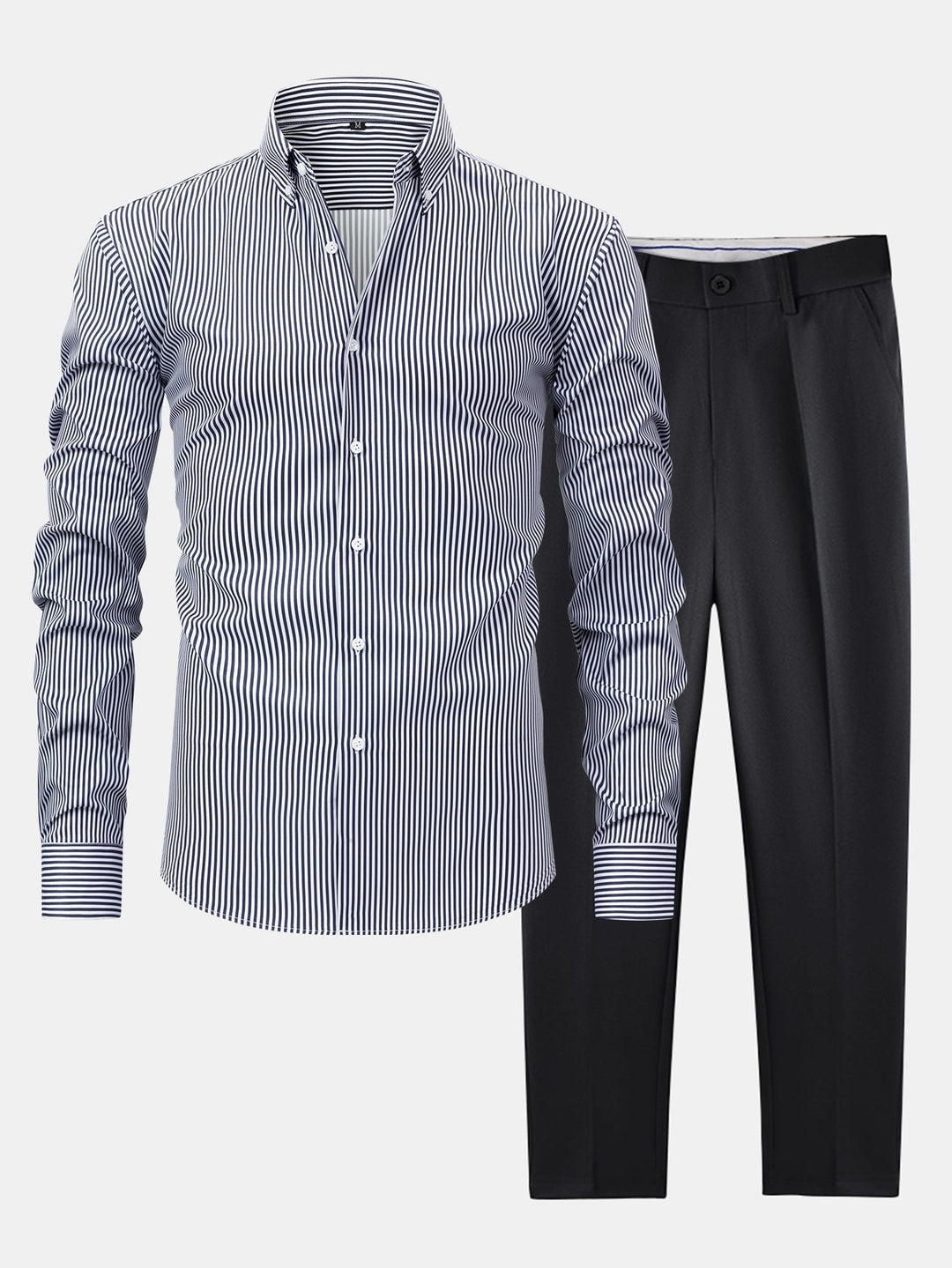 Chemise à rayures à manches longues avec boutons & pantalon fuselé slim fit