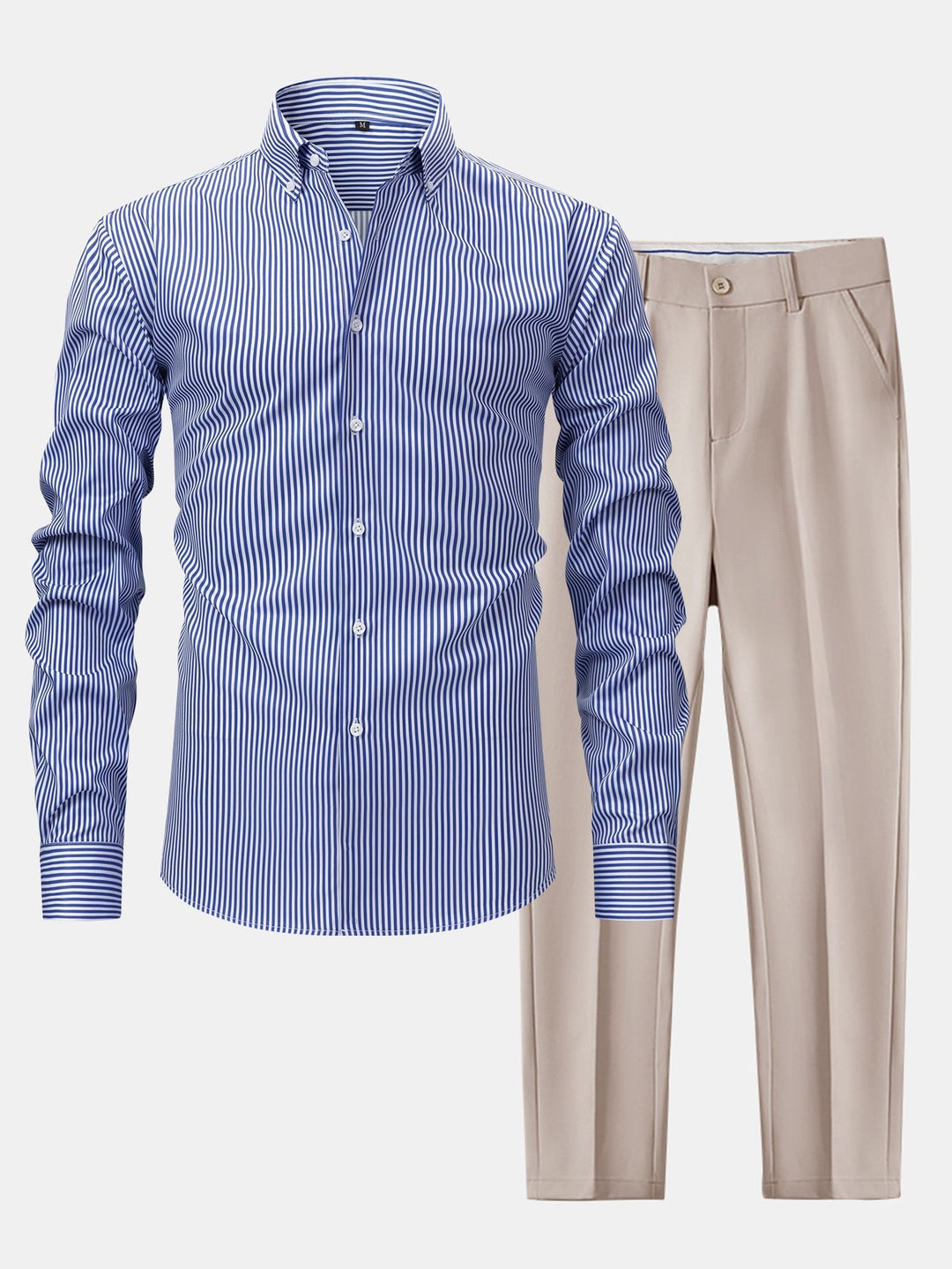 Chemise à rayures à manches longues avec boutons & pantalon fuselé slim fit