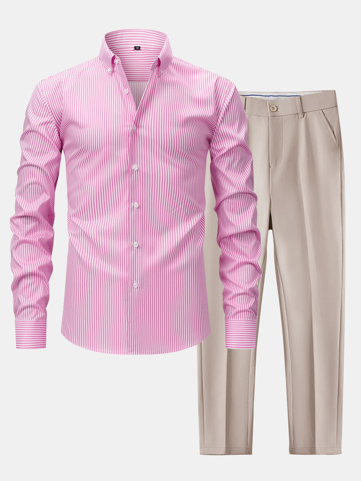 Chemise à rayures à manches longues avec boutons & pantalon fuselé slim fit