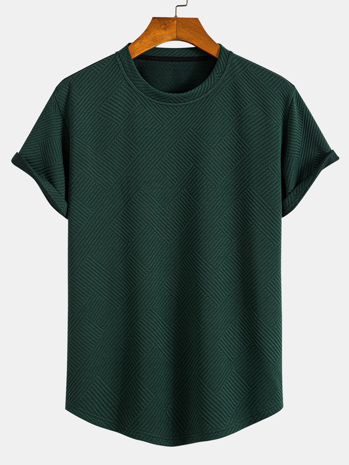 T-shirt à manches courtes en jacquard rayé avec ourlet en arc