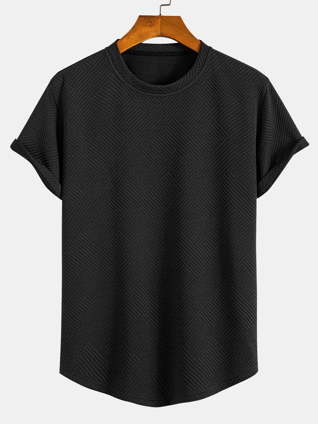 T-shirt à manches courtes en jacquard rayé avec ourlet en arc