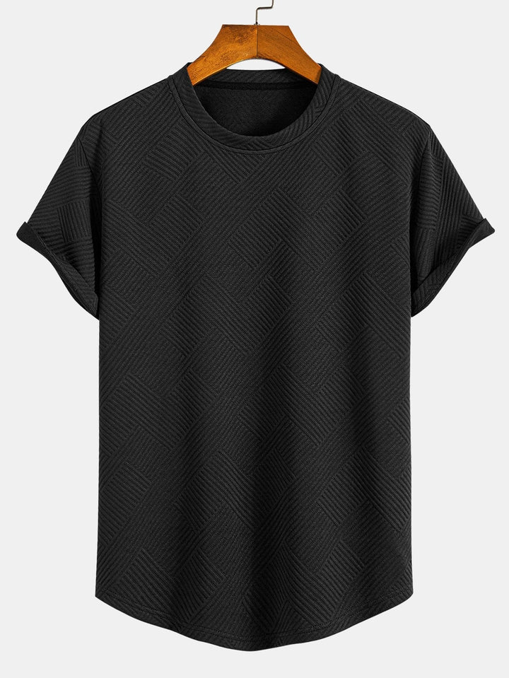 T-shirt à manches courtes en jacquard rayé avec ourlet en arc