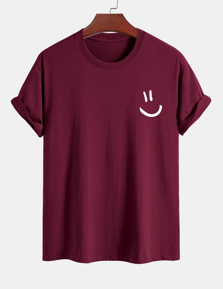 T-shirt en coton imprimé en forme de smiley en forme régulière