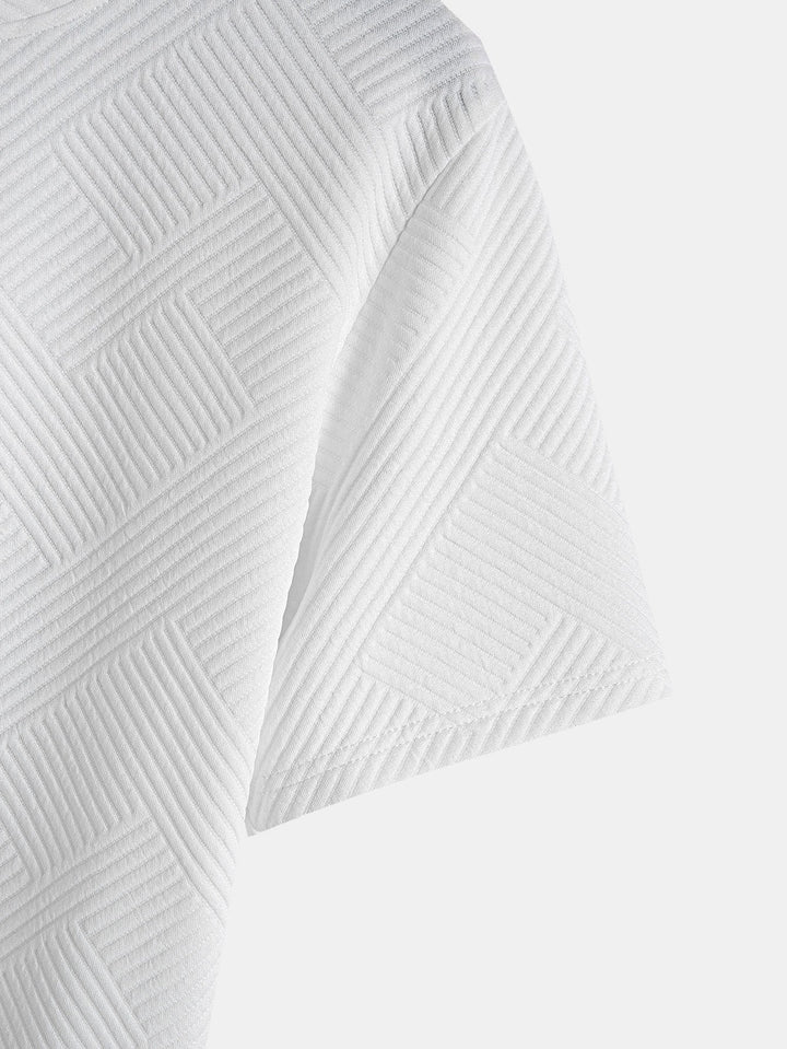 T-shirt à manches courtes en jacquard rayé avec ourlet en arc