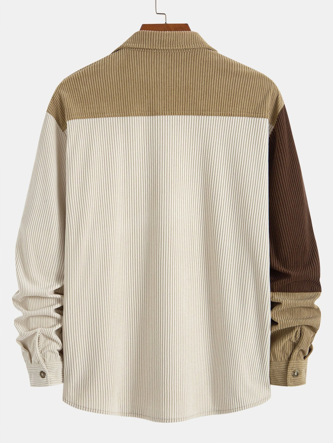Chemise boutonnée en velours côtelé colorblock et pantalon droit en velours côtelé