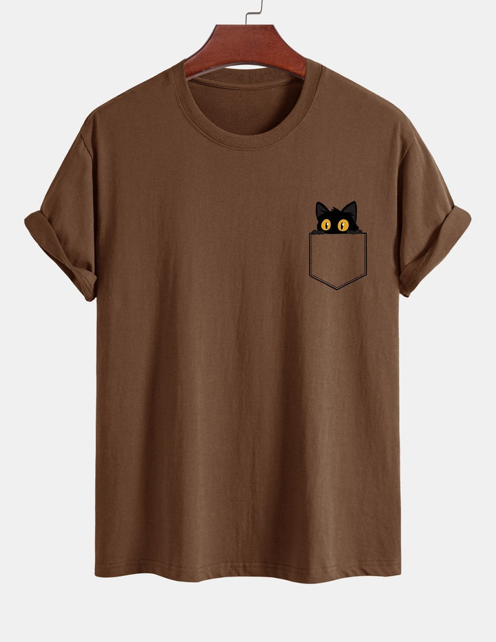 T-shirt en coton imprimé de chat noir en ajustement régulier