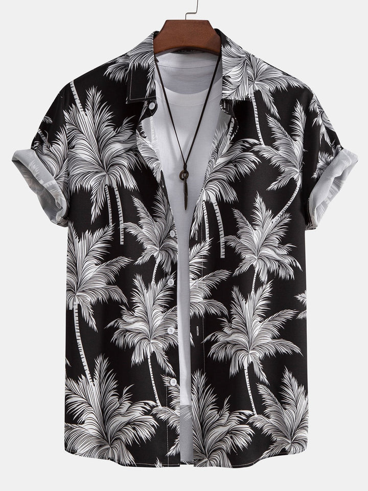 Chemise à boutons imprimée palmiers & short de bain