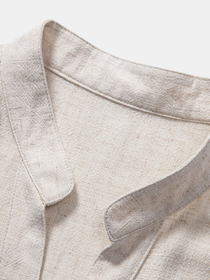 Chemise en lin et rayonne à col en V à manches courtes
