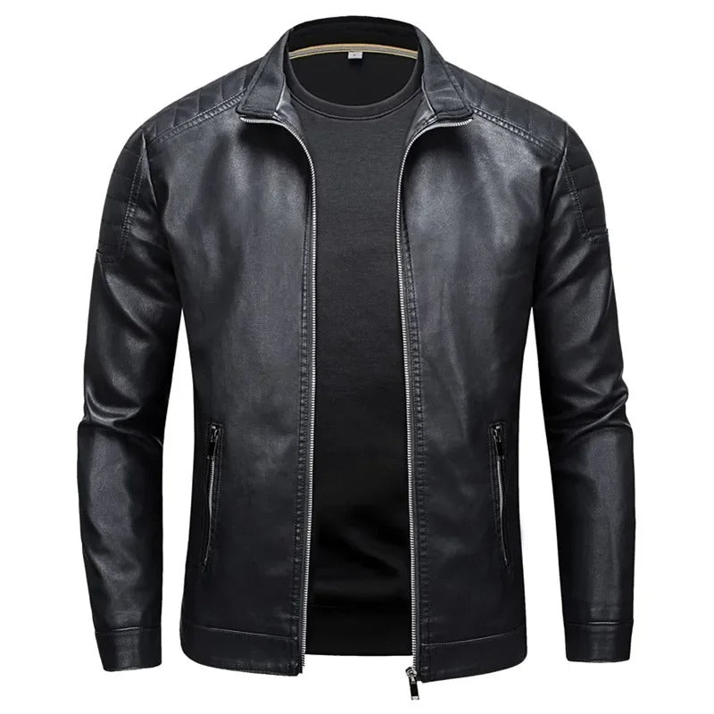 Veste en Cuir avec Col Montant