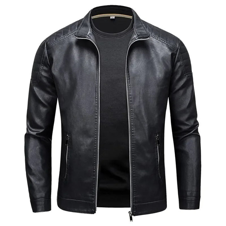 Veste en Cuir avec Col Montant