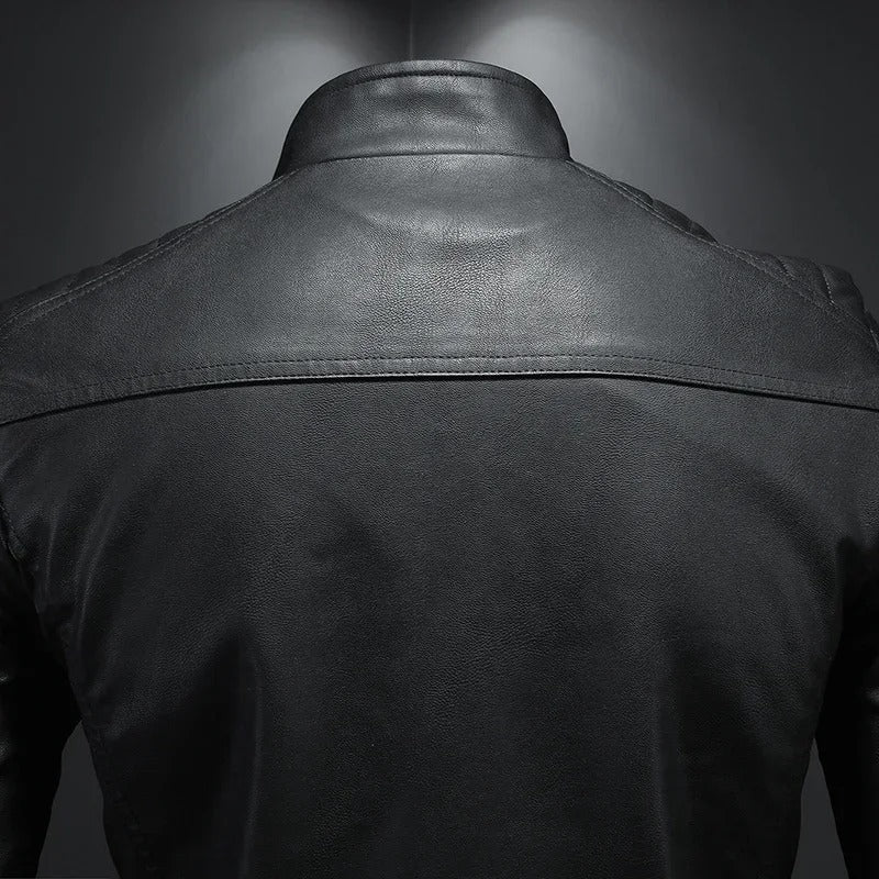 Veste en Cuir avec Col Montant