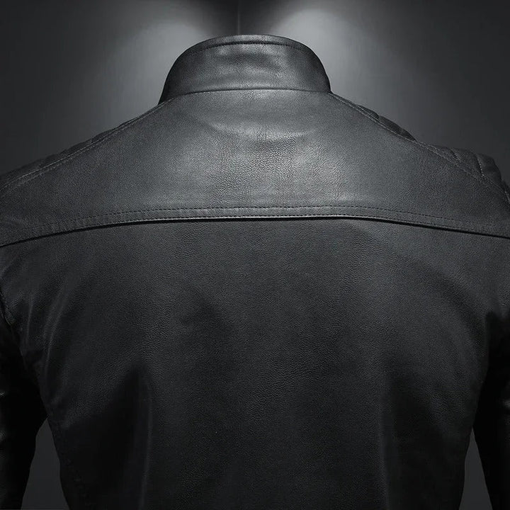 Veste en Cuir avec Col Montant