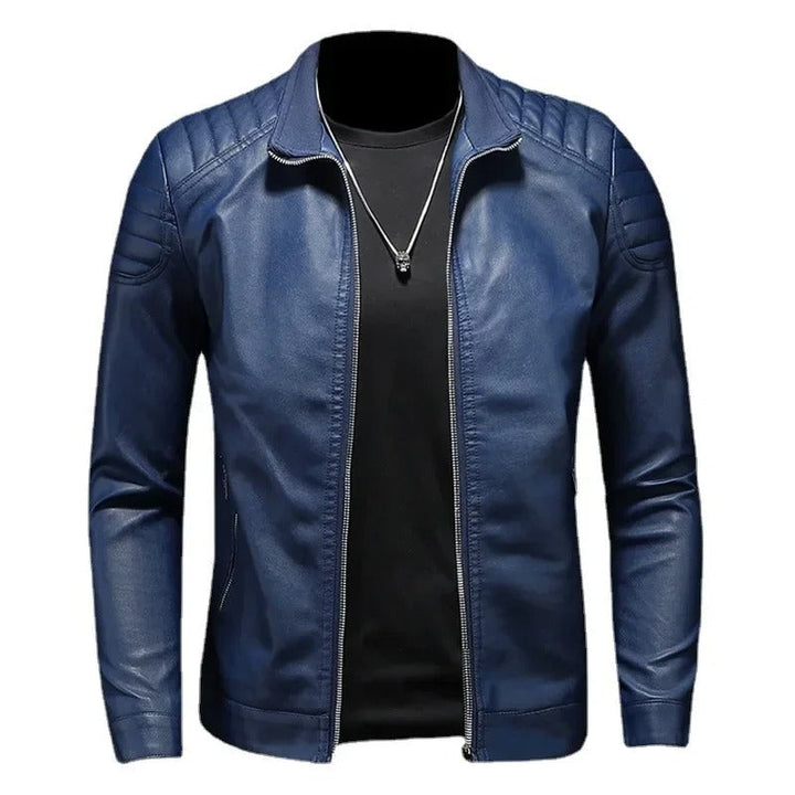 Veste en Cuir avec Col Montant