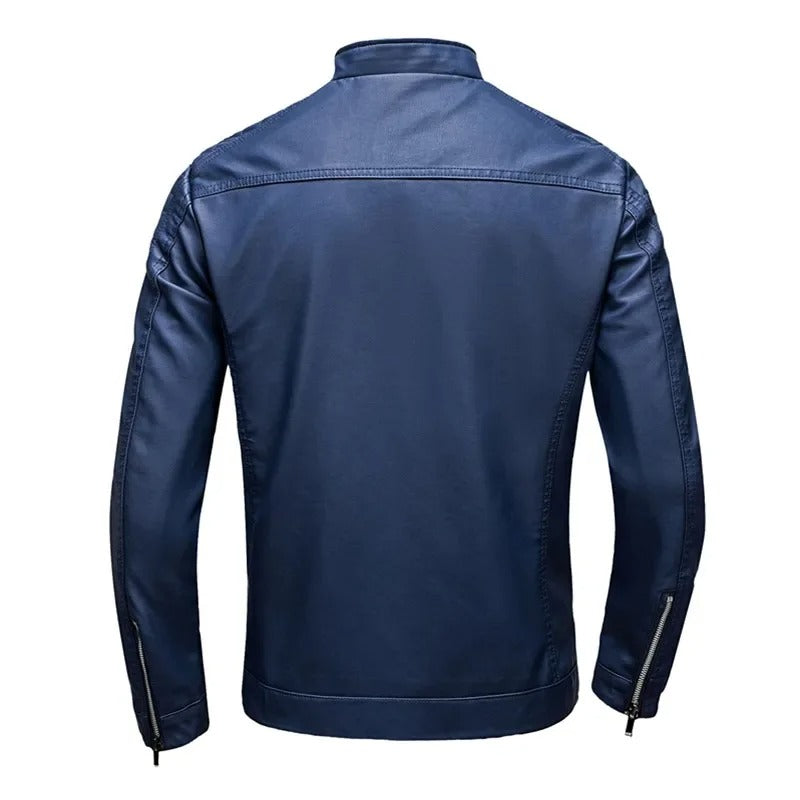 Veste en Cuir avec Col Montant