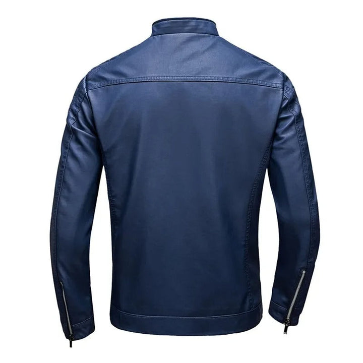 Veste en Cuir avec Col Montant