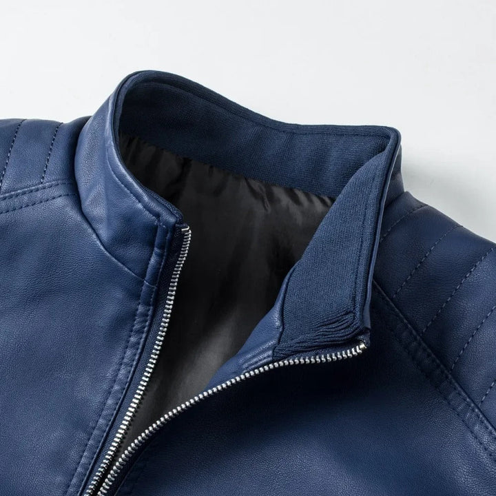 Veste en Cuir avec Col Montant