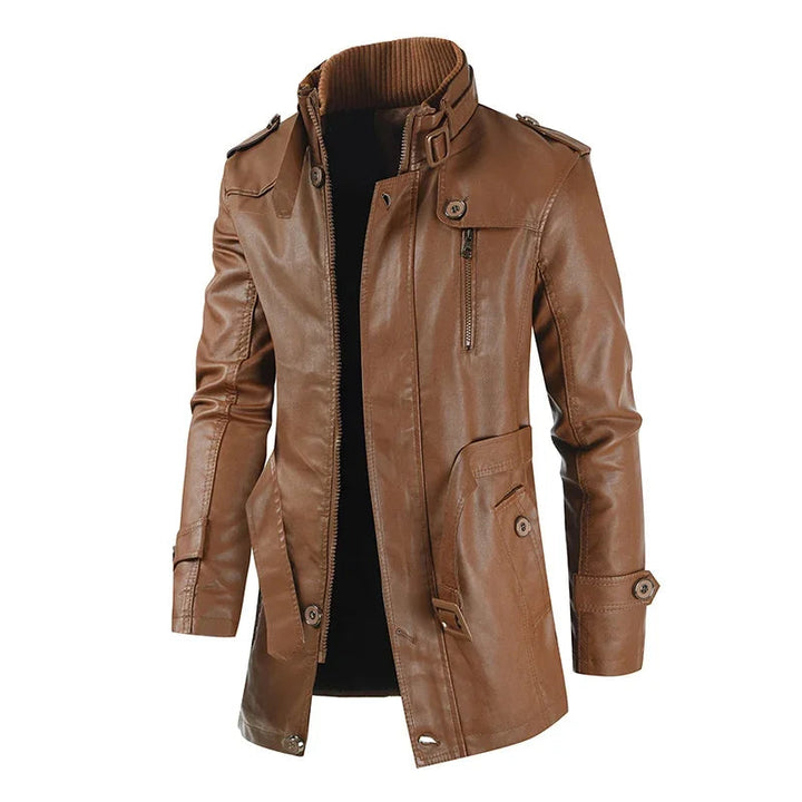 Veste de Moto en Cuir Long Élégante