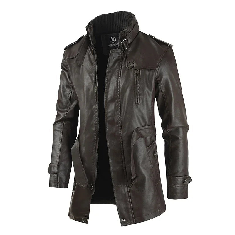 Veste de Moto en Cuir Long Élégante