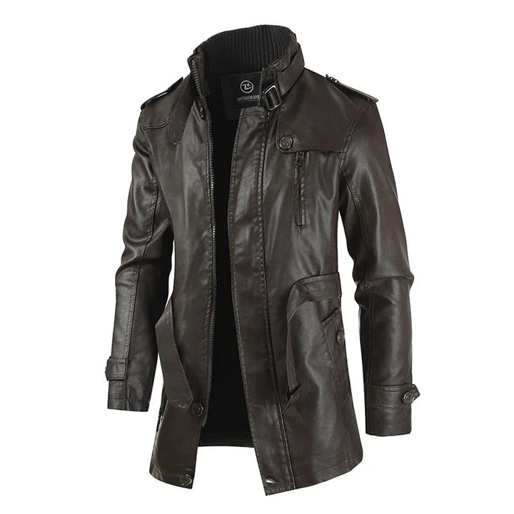 Veste de Moto en Cuir Long Élégante