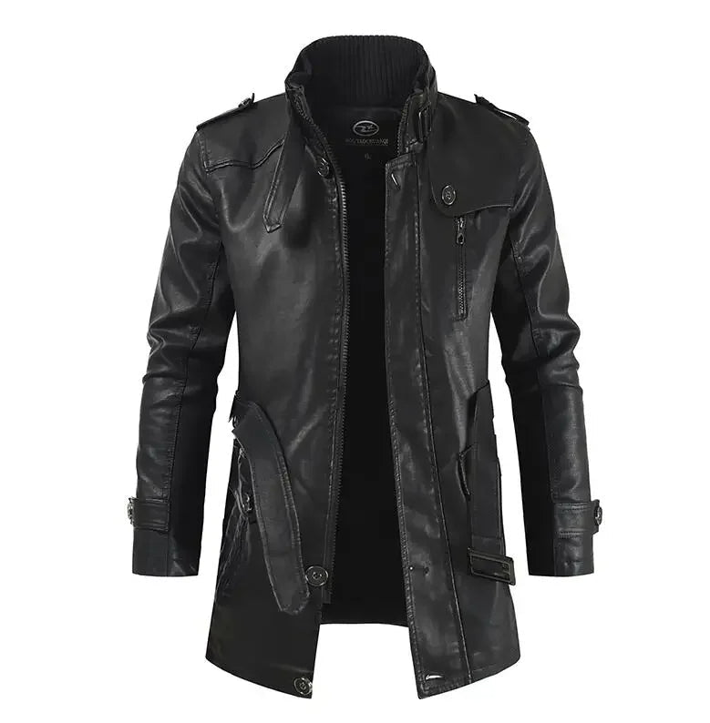 Veste de Moto en Cuir Long Élégante