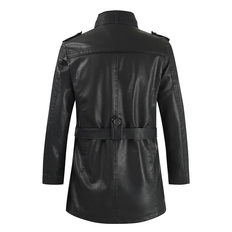Veste de Moto en Cuir Long Élégante